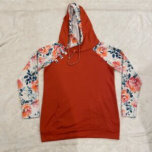 Boutique Style Floral Hoodie Sweatshirt Coral Orange Womens Medium (M)